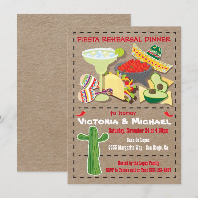 Mexican Fiesta Rehearsal Dinner Kraft Invitation (Front/Back)