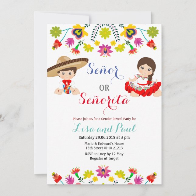 Mexican Fiesta Señor or Señorita Gender Reveal Invitation (Front)
