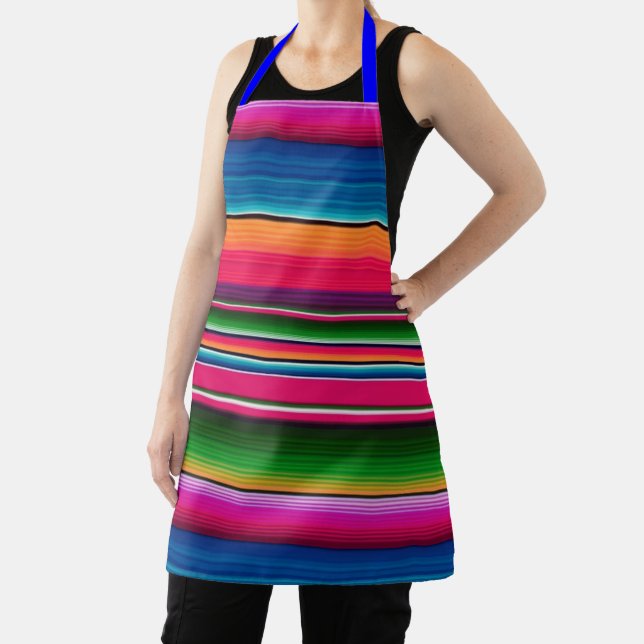 Mexican Fiesta Serape Blanket Striped Colourful Apron (Insitu)