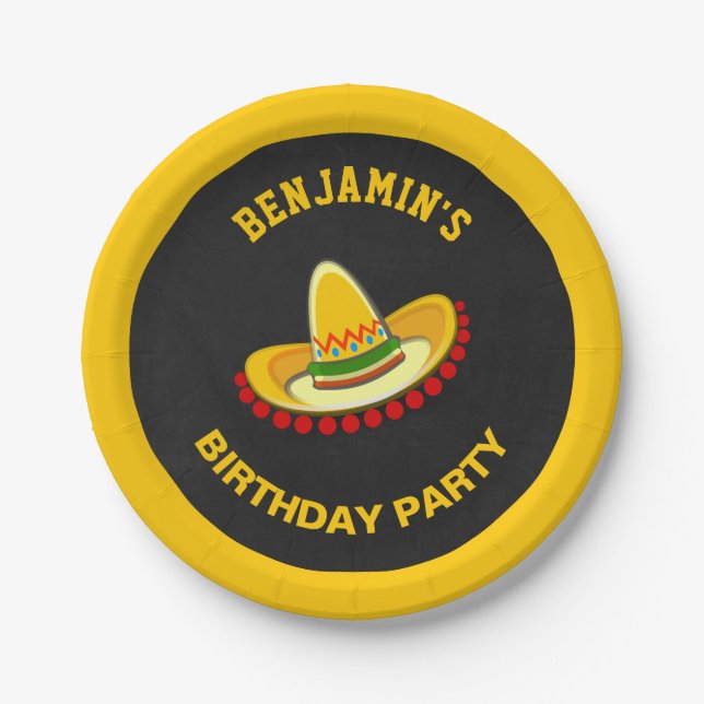 Mexican Fiesta Sombrero Birthday Party Paper Plate (Front)