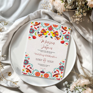 Mexican Fiesta Sombrero Folk Art Wedding Invitation