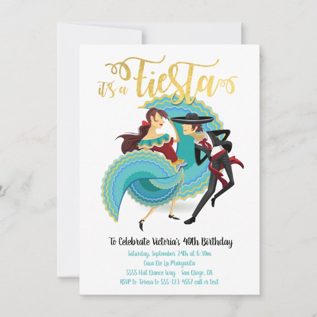 Mexican Fiesta Spanish Dance Couple Birthday Invitation (Front)