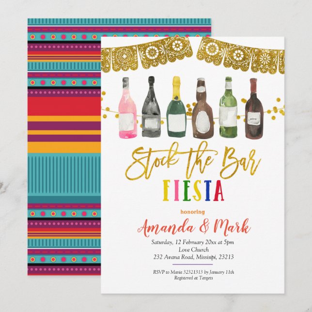 Mexican Fiesta Stock The Bar co-ed couple shower Invitation (Front/Back)