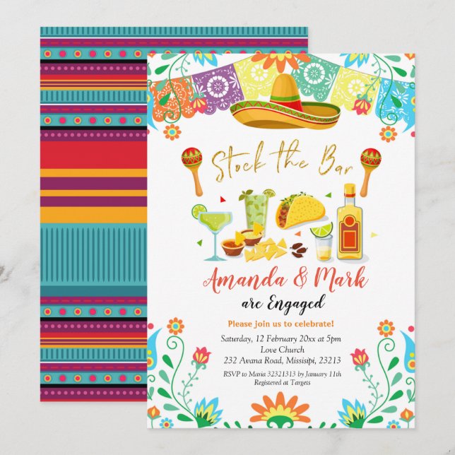 Mexican Fiesta Stock The Bar Engagement Party Invitation (Front/Back)