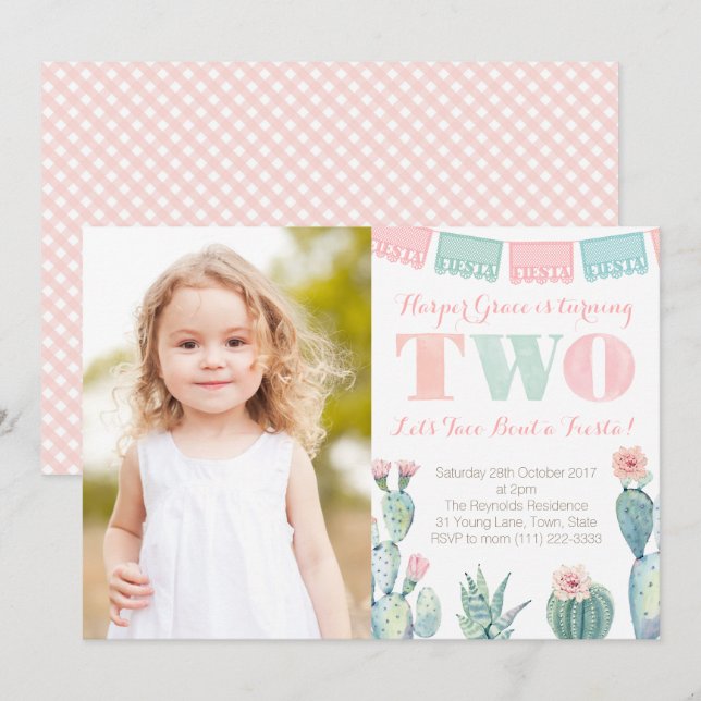 Mexican Fiesta style 2nd Birthday Party Photo Invitation (Front/Back)