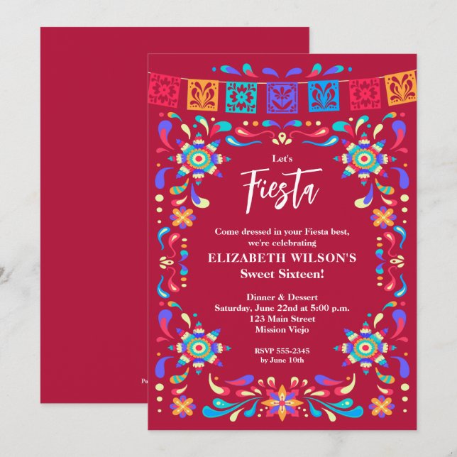 Mexican Fiesta Sweet Sixteen Birthday Party Invitation (Front/Back)