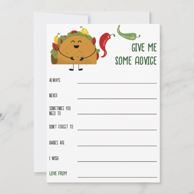 Mexican fiesta taco baby shower advice game  invitation (Front)