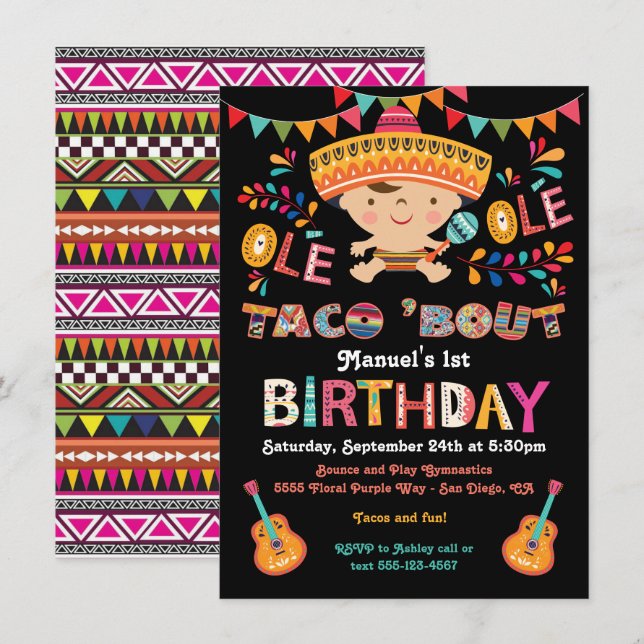 Mexican Fiesta Taco bout 1st Birthday Invitation (Front/Back)