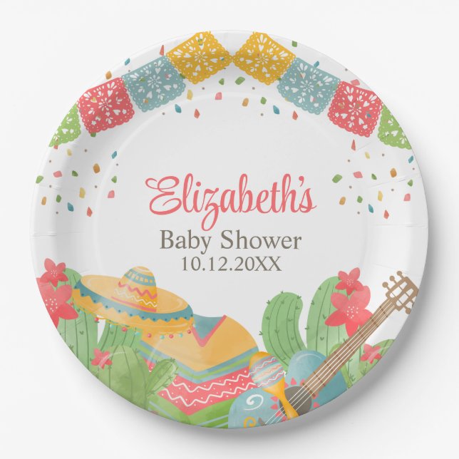 Mexican Fiesta Taco 'Bout A Baby Baby Shower Paper Plate (Front)
