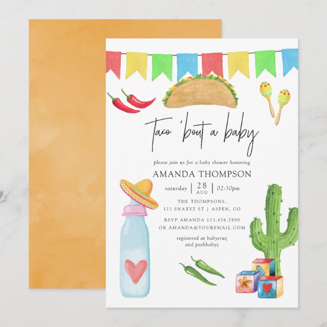 Mexican Fiesta Taco 'bout a Baby Shower Invitation (Front/Back)
