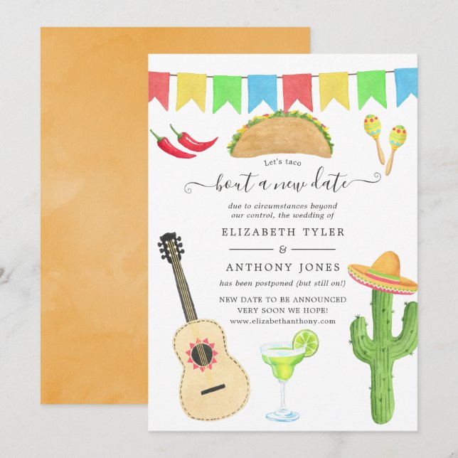 Mexican Fiesta Taco 'bout a New Date Wedding Invitation (Front/Back)