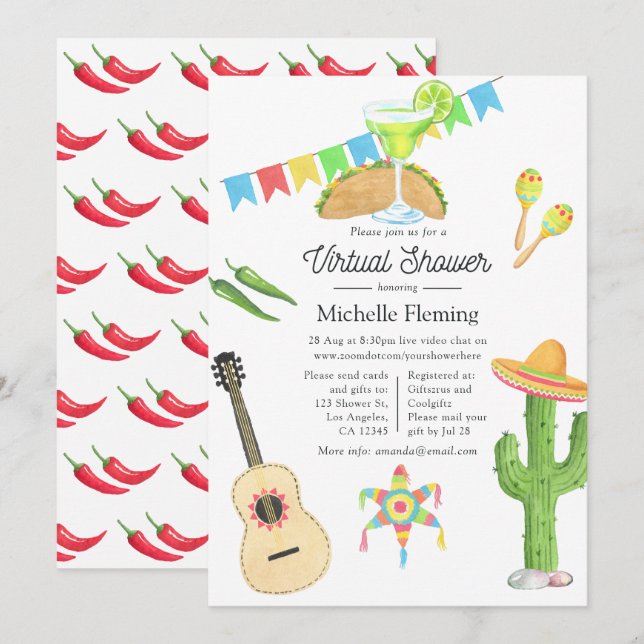 Mexican Fiesta Taco 'bout a Virtual Bridal Shower Invitation (Front/Back)