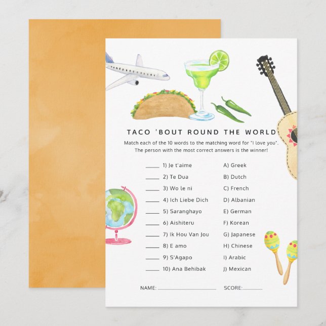 Mexican Fiesta Taco 'bout Love Shower Game Invitation (Front/Back)