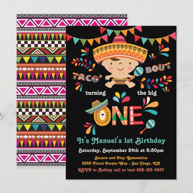 Mexican Fiesta Taco bout One 1st Birthday Invitation (Front/Back)