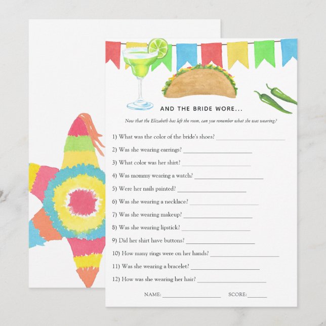 Mexican Fiesta Taco Bridal Shower Game Invitation (Front/Back)