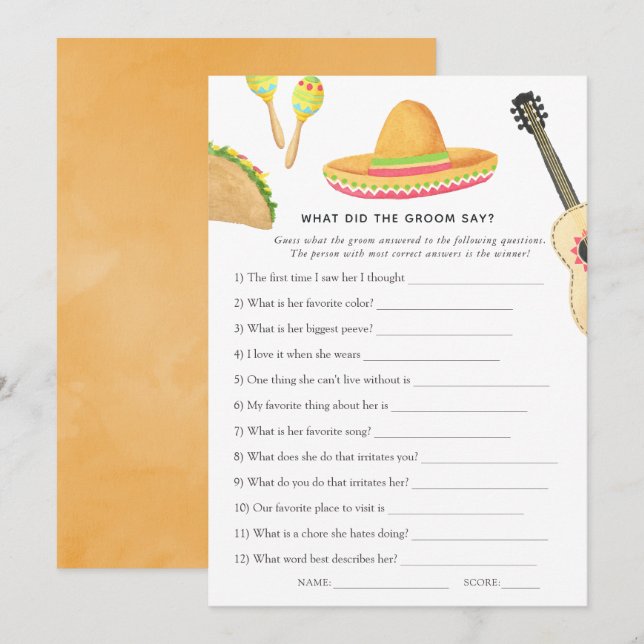 Mexican Fiesta Taco Bridal Shower Game Invitation (Front/Back)