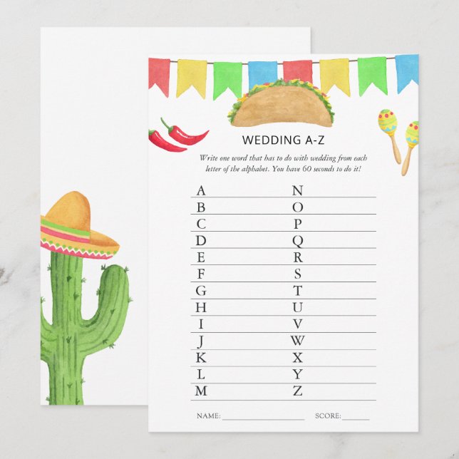 Mexican Fiesta Taco Bridal Shower Game Invitation (Front/Back)