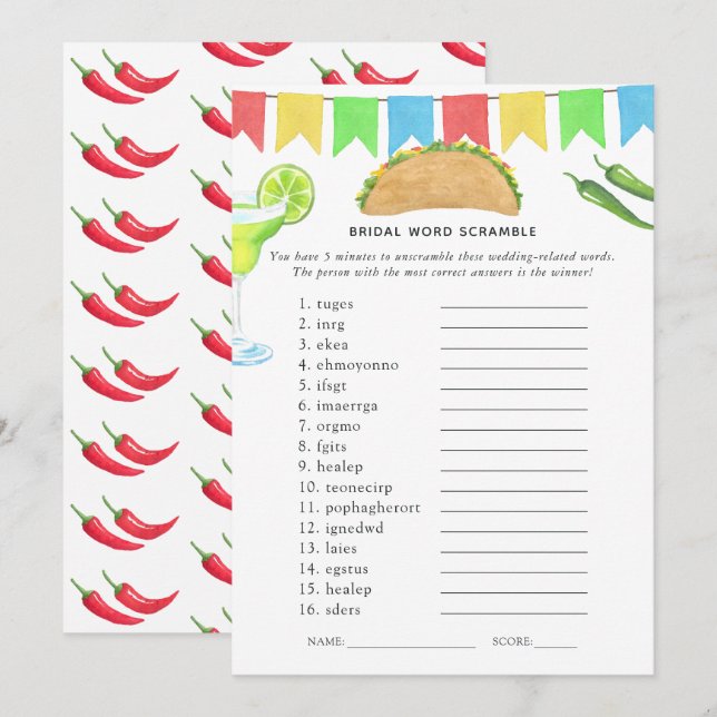 Mexican Fiesta Taco Bridal Shower Game Invitation (Front/Back)