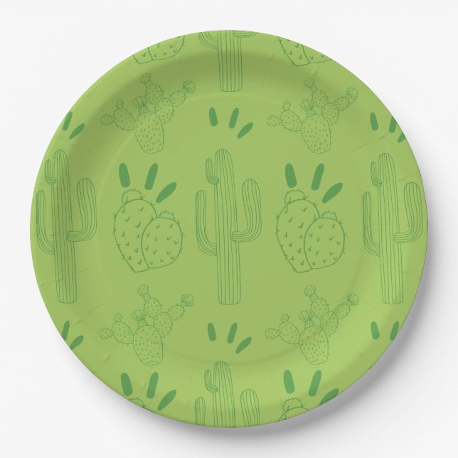 Mexican Fiesta Taco Cactus Green Paper Plate (Front)
