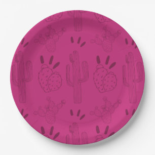 Mexican Fiesta Taco Cactus Pink Paper Plate