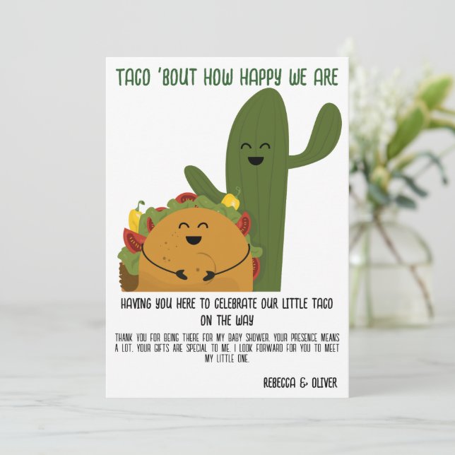 Mexican fiesta taco couples baby shower thank you card (Standing Front)