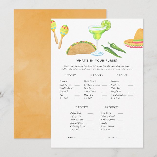 Mexican Fiesta Taco Game Invitation (Front/Back)