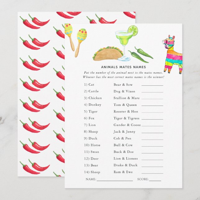 Mexican Fiesta Taco Game Invitation (Front/Back)