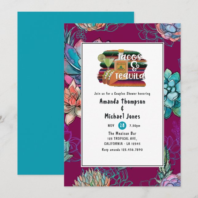 Mexican Fiesta Tacos and Tequila Couples Shower Invitation (Front/Back)