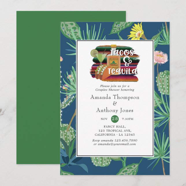 Mexican Fiesta Tacos and Tequila Couples Shower Invitation (Front/Back)