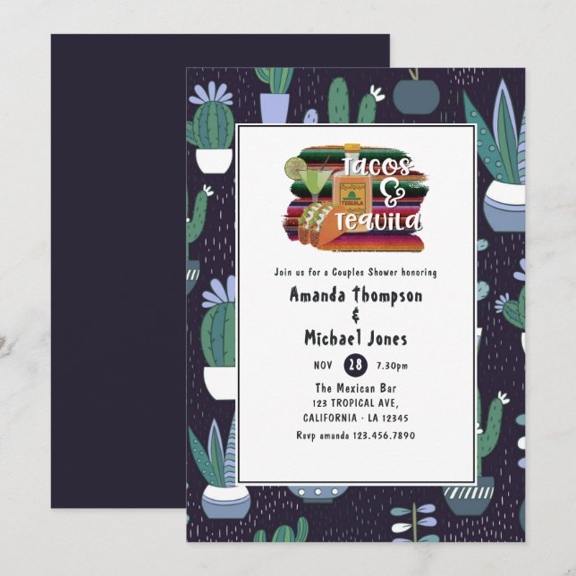 Mexican Fiesta Tacos and Tequila Couples Shower Invitation (Front/Back)