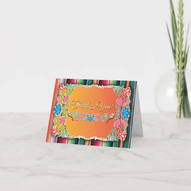 Mexican Fiesta Thank you note card faux glitter (Front)