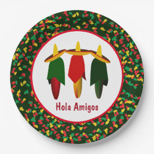 Mexican Fiesta Three Amigos Hot Peppers Paper Plat Paper Plate