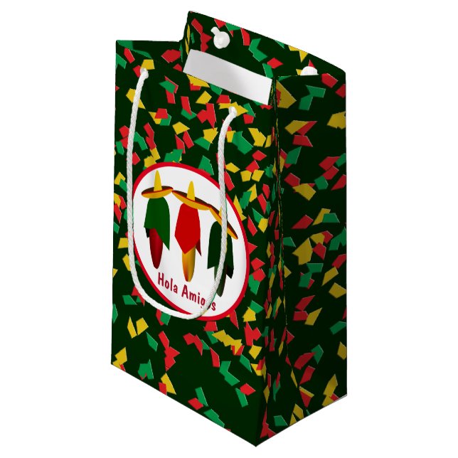 Mexican Fiesta Three Amigos Hot Peppers Small Gift Bag (Front Angled)