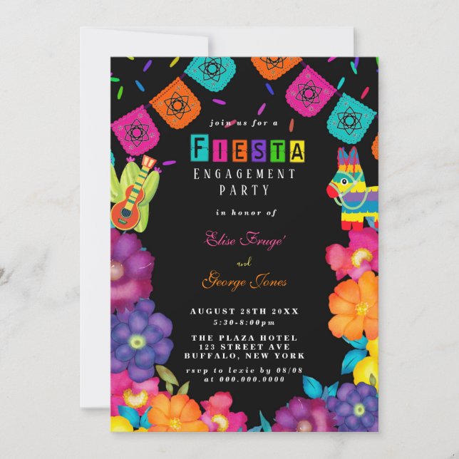 Mexican Fiesta Vivid Florals Engagement Party Invitation (Front)