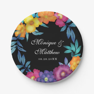 Mexican Fiesta Vivid Watercolor Florals Wedding Paper Plate