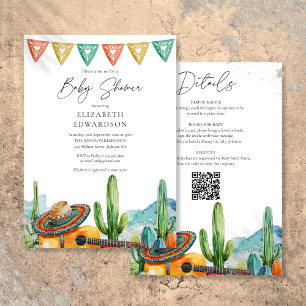 Mexican Fiesta Watercolor All In One Baby Shower Invitation