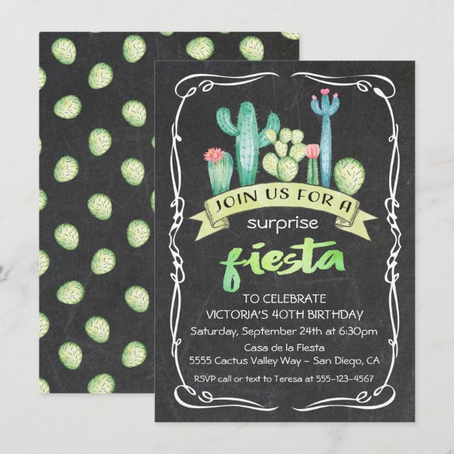 Mexican Fiesta Watercolor Cactus and succulents Invitation (Front/Back)