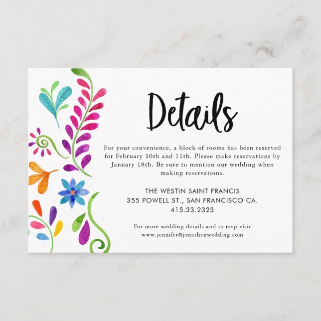 Mexican Fiesta Wedding Details Enclosure Card (Front)