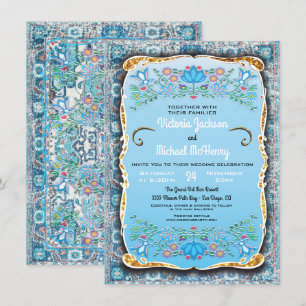 Mexican Fiesta Wedding floral gold glitter Invitation