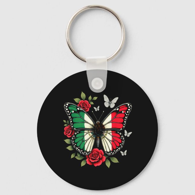 Mexican Flag Butterfly Mexico Key Ring (Front)