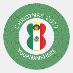 Mexican Flag Christmas Angel Personalised Classic Round Sticker