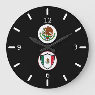 Mexican flag-coat arms large clock
