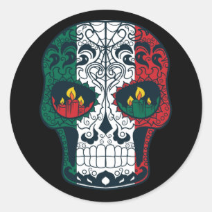 Mexican Flag Colours Day Of The Dead Sugar Skull Classic Round Sticker