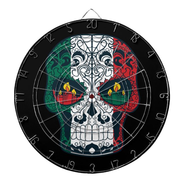 Mexican Flag Colours Day Of The Dead Sugar Skull Dartboard (Front)