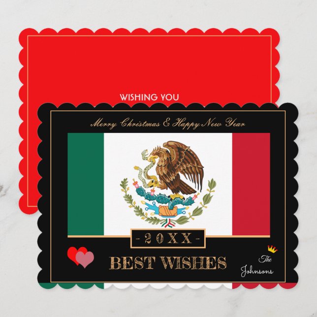 Mexican Flag & Happy New Year/Best Wishes Mexico Holiday Card (Front/Back)