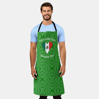 Mexican Flag Heart Green Background Personalised  Apron