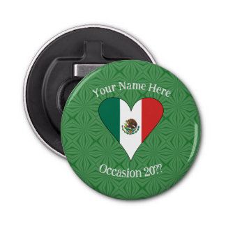 Mexican Flag Heart Green Background Personalised  Bottle Opener