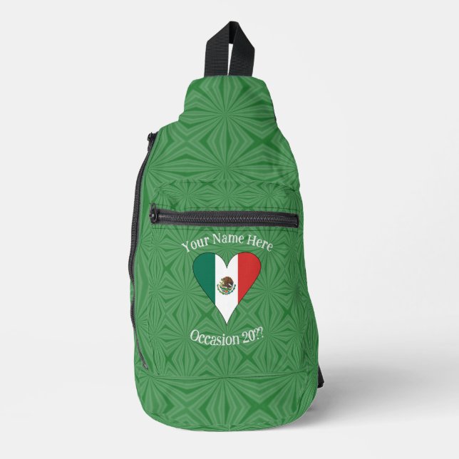 Mexican Flag Heart Green Background Personalised  Sling Bag (Front)