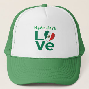 Mexican Flag Heart Green LOVE Personalised  Trucker Hat