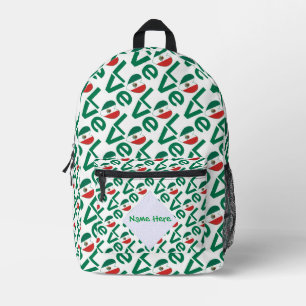 Mexican Flag Heart Green LOVE Tiled Personalised Printed Backpack